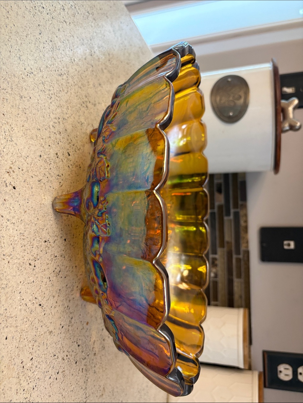 Iridescent Amber Glass Decorative Bowl - Home Art.